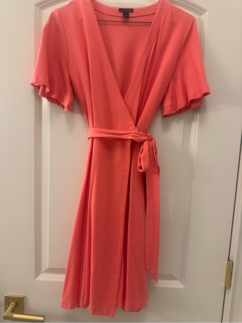Ann Taylor Coral Wrap Dress with Self Tie